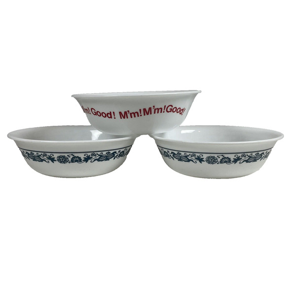Corelle Corning 2 Vtg Old Town Blue Onion Soup Cereal Bowls + Campbell MmMm Good - Picture 1 of 13